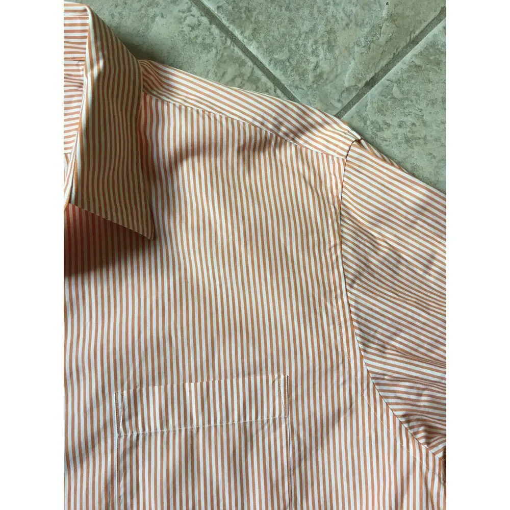 J. Crew Orange Striped Men's Dress Shirt Oxford Size 17-17 1/2 2 Ply‎
